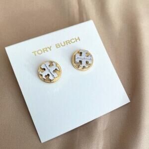 NWOT Tory Burch Gold,Silver Logo Circle Stud Earrings